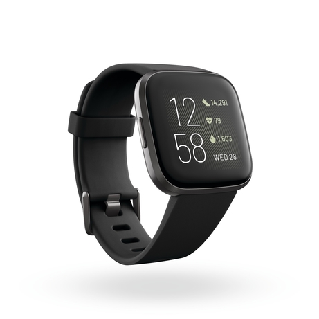 Product render of Fitbit Versa 2 3QTR view in Black and Carbon Fitbit Launches Versa 2, now available in the UAE
