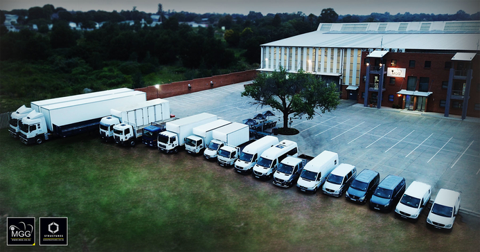 MGG's vehicle fleet outside its warehouse in Johannesburg, South Africa. South Africa’s MGG uses idle fleet to help medics and other industries