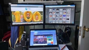 A home office set up with remote access via Axle AI. American Public Television manages COVID-19 transition to remote work using Axle AI