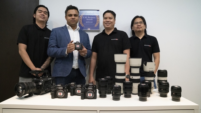 Jason Rego, senior manager digital iImaging, Sony Middle East and Africa with the Gearbox team. Sony teams up with Gearbox rental services in UAE