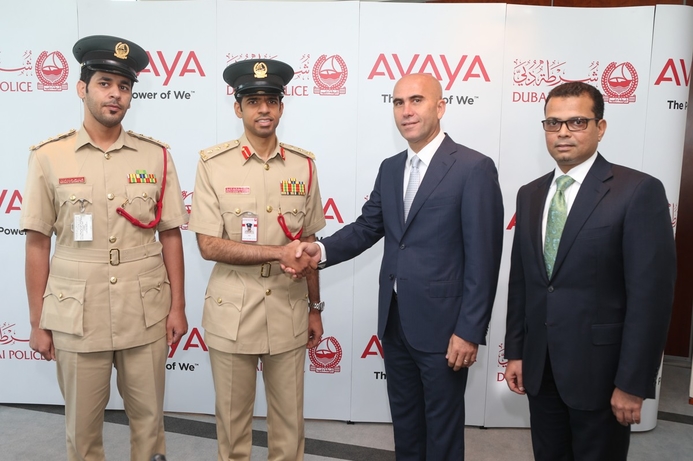 From left to right: Captain Mohammed Ali Alhamody, head of Dubai Police Call Centre; Colonel Khalid Al Razooqi, director general, Smart Services Department, Dubai Police; Nidal Abou Ltaif, president, Global Growth Markets, Avaya; and Mohammed Areff, managing director, GCC, Avaya. Dubai Police, Avaya to demo e-services at GITEX