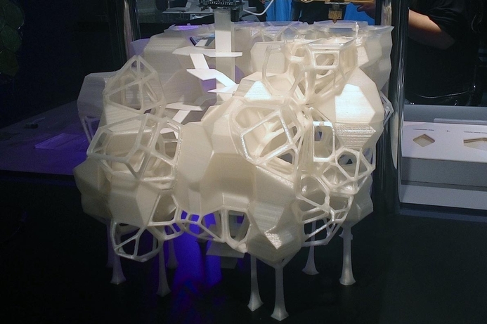 "Stay Plastic" is not only rendered through 3D digital models and images but it is also "prototyped" and made physical, through the use of Huang's own Delta FDM 3D printer, as a proof of concept. 3D printed housing showcased at Downtown Design