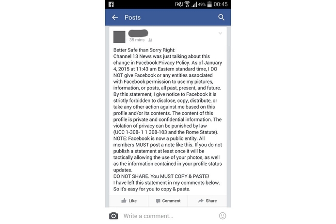 Entertainment, Web, Copyright, Facebook Incorporation Facebook 'copyright' warning is a hoax
