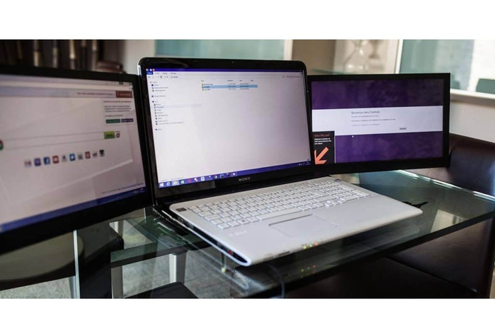 The displays, which work for both Mac and PC, can rotate freely by up to 180 degrees. Triple your screen size with this Kickstarter project