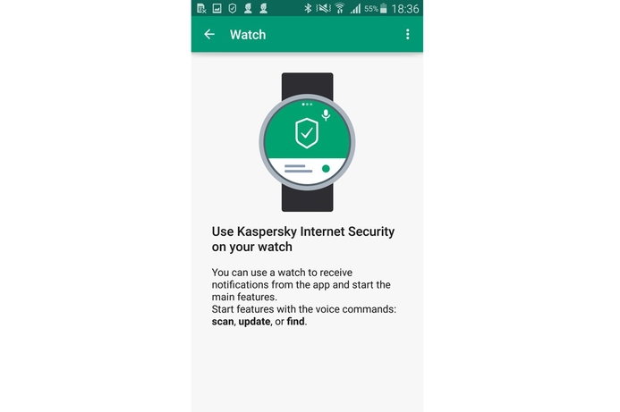 A user’s smartwatch can now display notifications from Kaspersky Internet Security for Android, installed on a paired smartphone or tablet. Kaspersky Lab protection goes wearable
