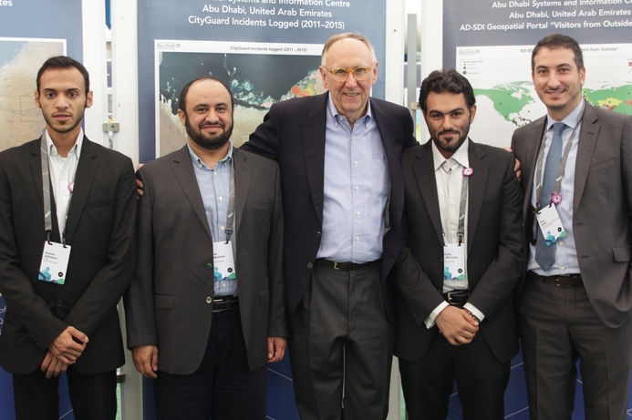 Abu Dhabi e-Government's delegation at the Esri User Conference with Esri president Jack Dangermond. Abu Dhabi participates in Esri conference