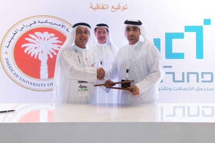 The signing ceremony between TRA and the American University of RAK. TRA UAE inks deal with American University of RAK