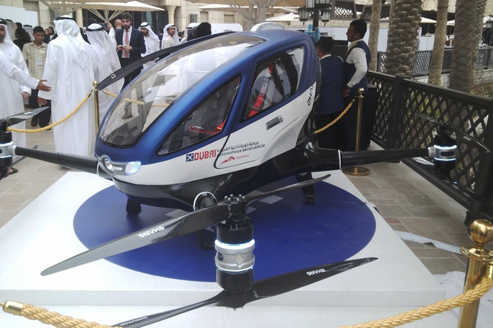 The RTA's AAV is on show at the World Government Summit. RTA plans flying cars by July