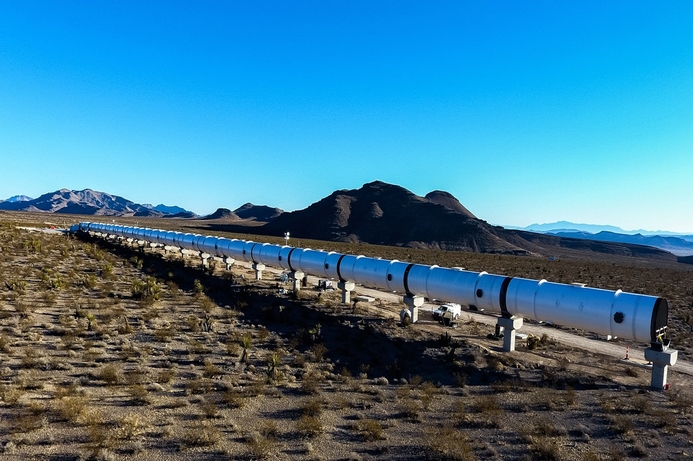 Hyperloop's scale-down test site in the Nevada desert. Hyperloop runs into headwinds