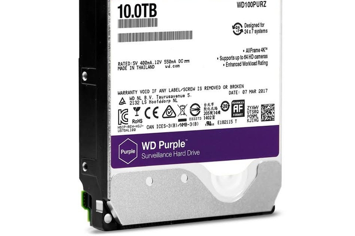 The WD Purple 10TB HDD is optimised for 24x7 video surveillance systems. WD increases capacity of surveillance hard drives