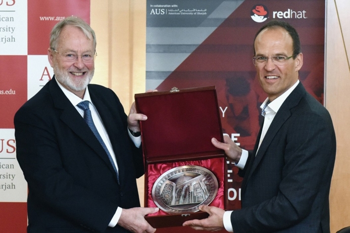 (L-R): Björn Kjerfve, chancellor of AUS, and Werner Knoblich, senior vice president and general manager, Red Hat EMEA. American University of Sharjah signs on with Red Hat