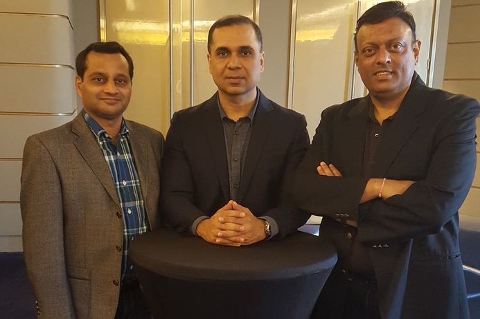 From (left) DCG vice president Ashok Kumar, Dharmendra Sawlani DCG president and Suchit Kumar DCG general secretary pose for a photo after briefing the press on the upcoming partner event. Dubai Computer Group to host a business networking event