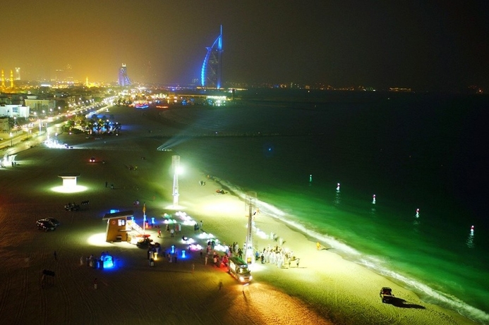 The two smart solar and wind-powered poles have been installed on Umm Suqeim-1, which is a kilometre away from the Burj Al Arab hotel. Dubai launches smart night time swimming beach