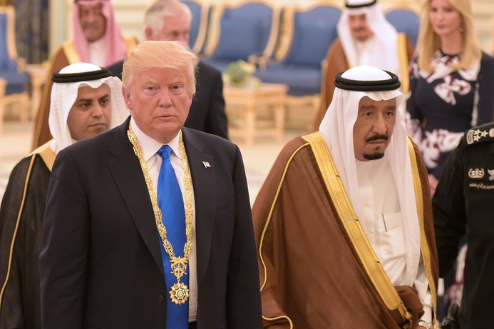 US President Donald Trump walks with Saudi Arabia's King Salman bin Abdulaziz al-Saud during recent visit. Saudi Arabia king overtakes Trump in retweet influence