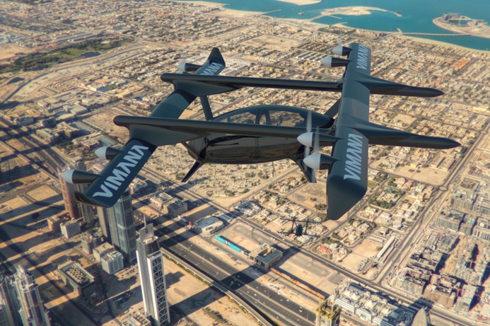 Vimana's AAV concept is an electric engine Vertical Take-Off and Landing aircraft with capacity for four passengers. (illustration) New four-seat flying taxi proposed for Dubai