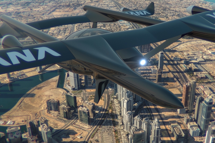 The Urban Air Mobility system will combine the AAV with a blockchain control system and rooftop 'vertiports' as stations for passengers and charging. New four-seat flying taxi proposed for Dubai