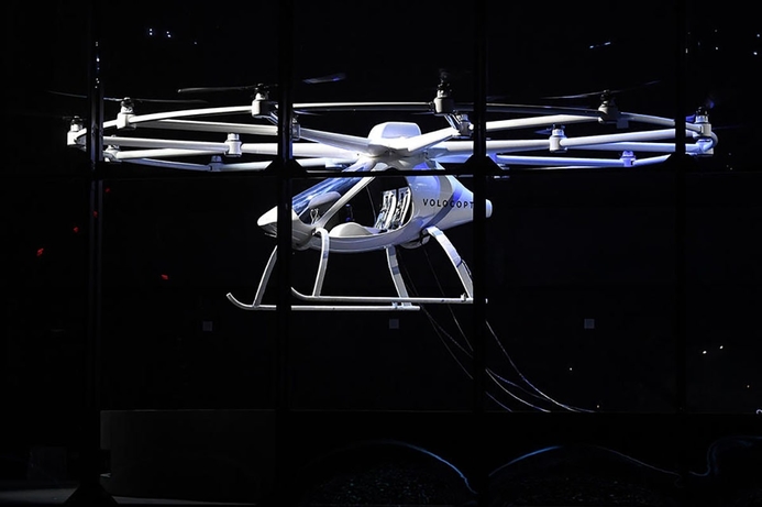 The self-piloting, electric, 18-rotor Volocopter is capable of carrying two passengers for up to 30-minutes. 'Air taxi' tested in Dubai takes flight in Las Vegas