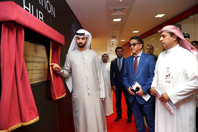 HE Omar Bin Sultan Al Olama, Minister of State for Artificial Intelligence (left) with Arun Khehar and Abdul Rahman Al Thehaiban of Oracle at the opening of the centre. Oracle opens new AI centre in Dubai
