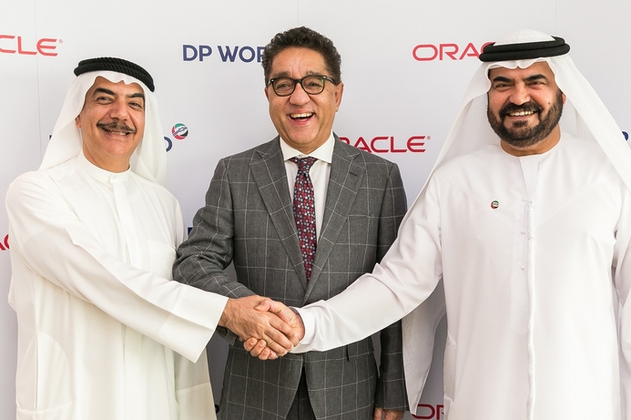 Suhail Al Banna (left) and Mohammed Al Muallem (right) from DP World with Arun Khehar (center) from Oracle for DP World's Digital Transformation. DP World selects Oracle Consulting for cloud project
