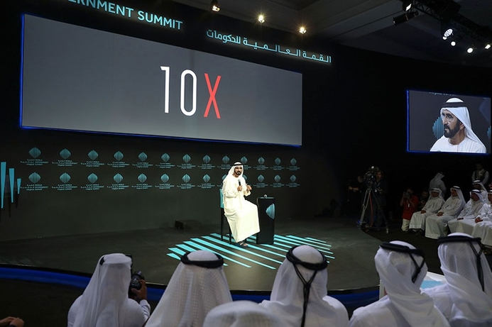 His Highness Sheikh Mohammed launching the 10X initiative at the World Government Summit 2017. Islamic Affairs & Charitable Activities Dept launch 10X projects