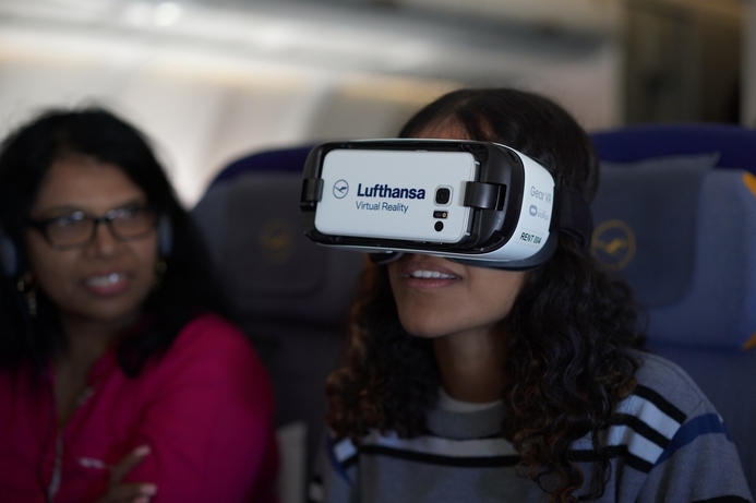 Lufthansa's VR Moving Map gives passengers an interactive map and experiences. Lufthansa tests inflight VR for passengers