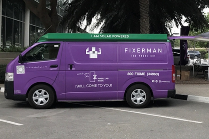 The FixerVan has been retrofitted with solar panels on the roof, meaning all repair operations are carried out using clean energy. Startup makes light of mobile device repair