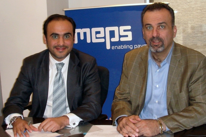 (l-r) Ziad Alshobaki, MOBIbucks managing director of MENA operations and Dr. Abdul Malik Jaber, CEO of Middle East Payment Services. MOBIbucks launches in Levant