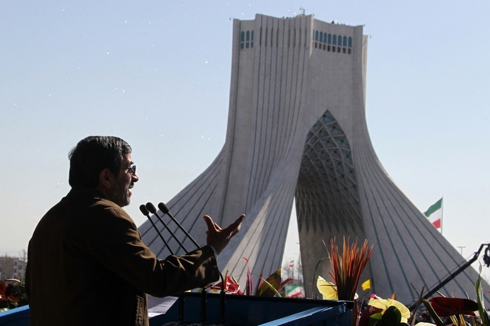 Iranian President Mahmoud Ahmadinejad delivers his speech during the 33rd anniversary of the Islamic revolution in Azadi Square in Tehran. Authorities have apparently been increasing web censorship in recent days. Iran increases web censorship