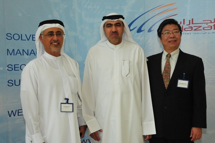 CEO of ICT Fund Eesa Bastaki, CEO of Injazat Data Systems Ibrahim Lari, NYU-Poly Professor Jonathan Chao at the International Conference on data management and cloud computing in Abu Dhabi. Cloud, data centre conference opens in Abu Dhabi