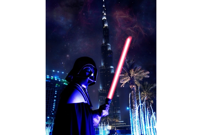 Darth takes in the sights. Kinect Star Wars on sale in UAE now