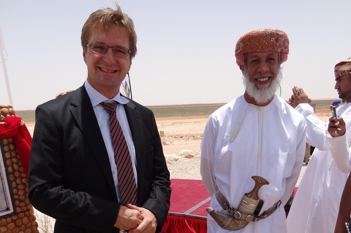 Alexander Dittmar, MD of Bauer Nimr and Abdulla Issa Al Rawahy, chief strategy officer, Nawras. Nawras connects green mega-project