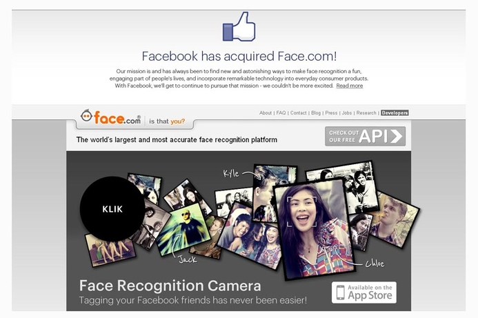 Facebook has acquired Face.com for $100 million. Facebook nabs facial recognition website