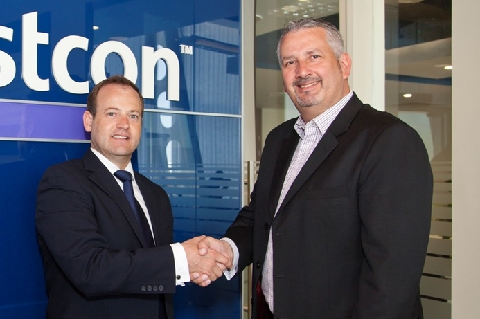 Fright (l) from Smart Tech shakes hands with Westcon's Lockie after signing the deal. Smart Tech signs Westcon for education solutions
