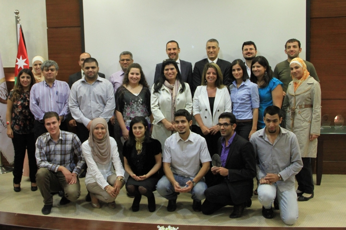 HRH Princess Sumaya bint El Hassan with the competition winners. HRH Princess Sumaya honours winners of entrepreneur challenge