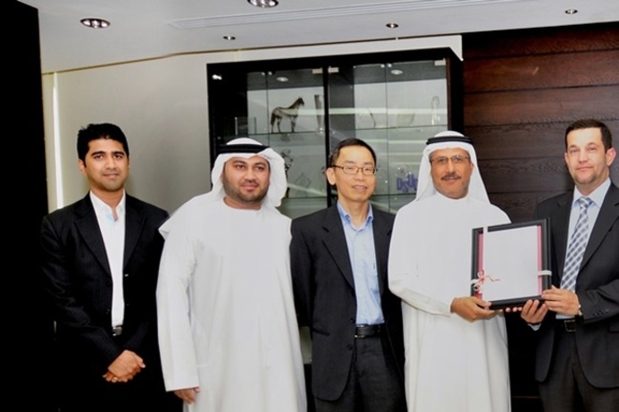 Muzamil Abdulkarim, general manager; Marwan Al Kendi, Business Development Manager of Emaar Technologies LLC; Kenneth Foong, CIO; and Issam Galadari, Chief Executive Officer of Emaar Properties, receive the ISO/IEC 20000-1:2005 certification for IT Service Management for Emaar Technologies LLC, from Basem Obaid, Area Manager ME & Africa; Mani R S, Area Technical Manager of Lloyds Register Quality Assurance Limited; and Unnikrishnan Koranchath, Manager, Quality Assurance, Emaar Technologies LLC. Emaar Technologies gains IT service management certification