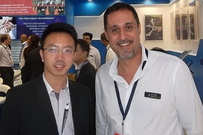 Felix Cheng, left, regional sales director at NSFOCUS at the partnership signing with Fadi AbuEkab, CEO, SCOPE. SCOPE ME and NSFOCUS sign distribution pact