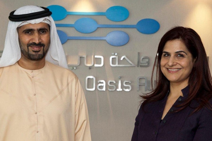 Ghanim Al Falasi, left, senior vice president, Corporate Services at DSOA along with Meera Kaul, managing director, Optimus Technology and Telecoms. Silicon Oasis TechForum to focus on SMBs