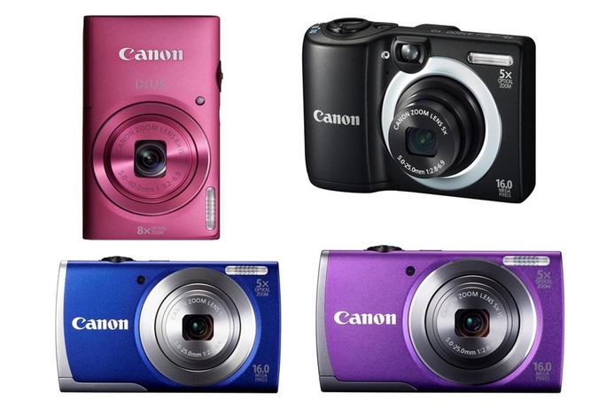 Canon's IXUS 140, top left; PowerShot A1400, top right; PowerShot A2600, bottom left; and PowerShot A3500 IS. Canon unveils new IXUS and PowerShot A-series