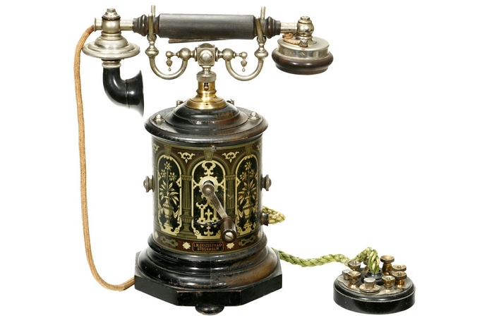 Without the invention of the telephone, computers would normally have remained standalone boxes with limited potential. One of the earliest was this 1905 L.M. Ericsson & Co desk telephone (estimated at $9,000 to $13,000), known as the 'coffee grinder' for its shape and crank handle. Pioneering tech up for auction