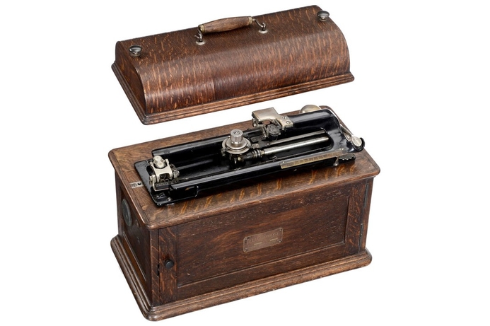 This telegraphone of 1909 was arguably the first example of a magnetic disk-recorder. Invented by Danish engineer Valdemar Poulsen, and thought to be worth US$20,000 to $32,000 today, it was unveiled at the Paris Universal Exposition in 1900 when Poulsen played a recording of Kaiser Franz Joseph’s voice. Pioneering tech up for auction