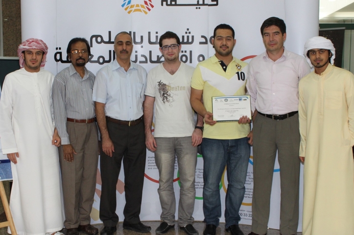 The winning team from Khalifa University with their project advisors. Student engineers win IEEE competition with microphone array