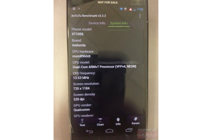 AnTuTu, a widely used Android benchmarking tool for internal architecture, ranked the Moto X somewhere between Samsung’s Galaxy Note II and LG’s Optimus G Pro... Revealed: Moto X specs