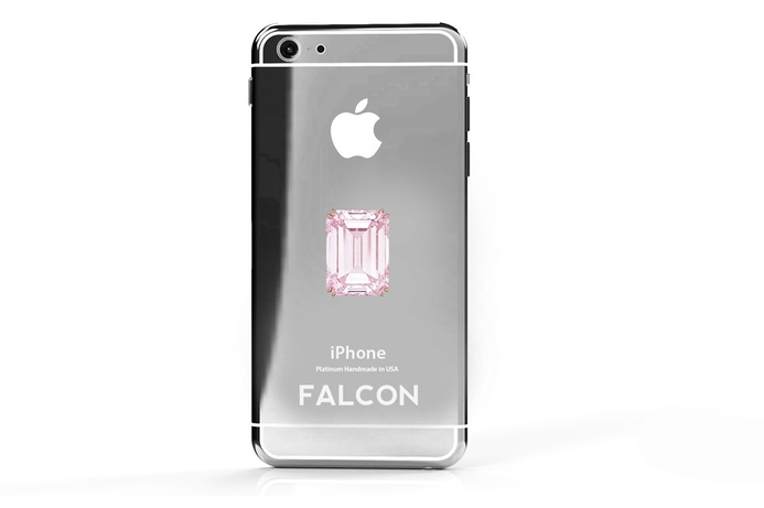 Understated: Falcon’s customised iPhone 6 with tastefully unobtrusive chandelier attached. Snap up a diamond-encrusted iPhone 6… for a mere $48.5m