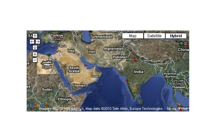 Map of countries with Facebook password reset scam activity in the Middle East. Most of Middle East unaffected by Facebook scam