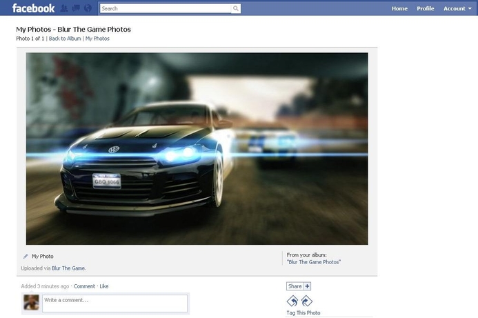 Blur players will be able to send game challenges to their friends and post in-game photos and racing stats on their Facebook profile. New racing title features bonus Facebook options