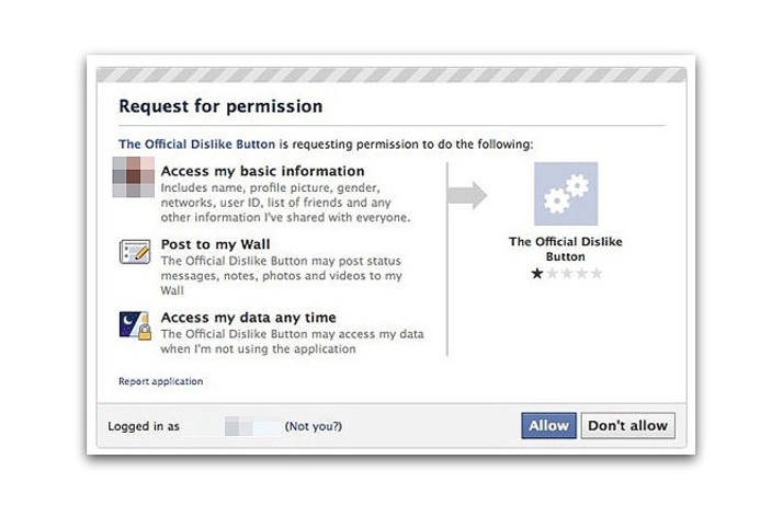 If users give the rogue app permission to run, it silently updates their Facebook status to promote the scam. Facebook 'dislike' scam doing the rounds