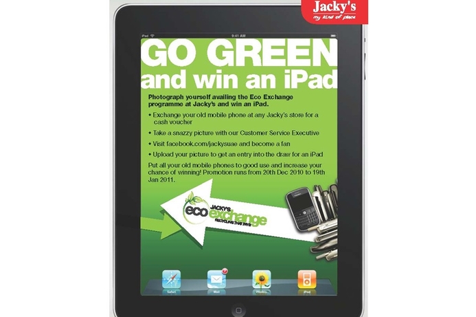 Jacky's has launched a competition to win an iPad. To enter, customers must hand in an old mobile phone for recycling and take a picture with a customer service representative. Jacky’s to give away iPad in recycling competition
