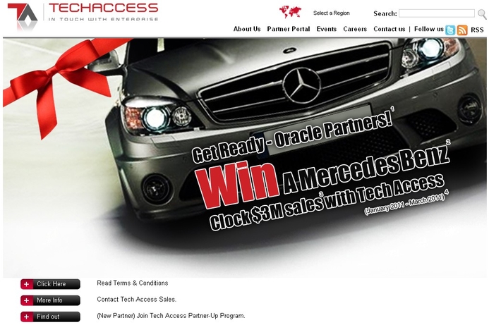 Tech Access is offering a Mercedes Benz in its partner program. Tech Access reaches out to Oracle partners