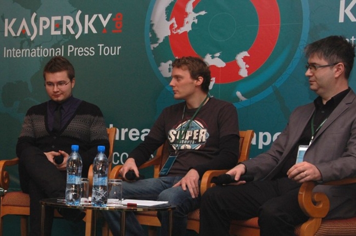 Vitlay Kamluk, Tillman Werner, and Costin Raiu speaking during the Kaspersky panel. Laws must change to combat botnets – Kaspersky