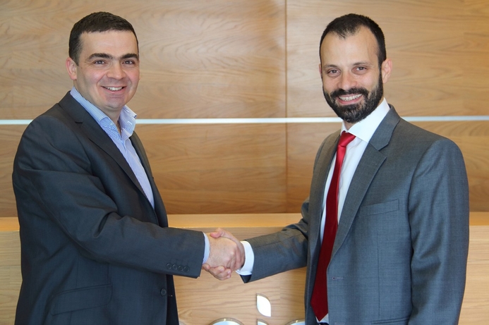 Martin Gibbons, director of distribution, EMEA, CommVault, left, with Nicholas Argyrides, director of sales and marketing, Distribution, Logicom Group. Logicom signs VAD deal with CommVault